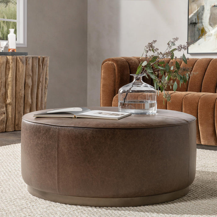 Classic Home - Clair Leather Round Cocktail Coffee Table - 51011967 - GreatFurnitureDeal