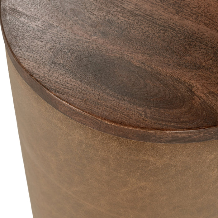 Classic Home - Andra Leather Round Accent Table - Chestnut - 51012039 - GreatFurnitureDeal