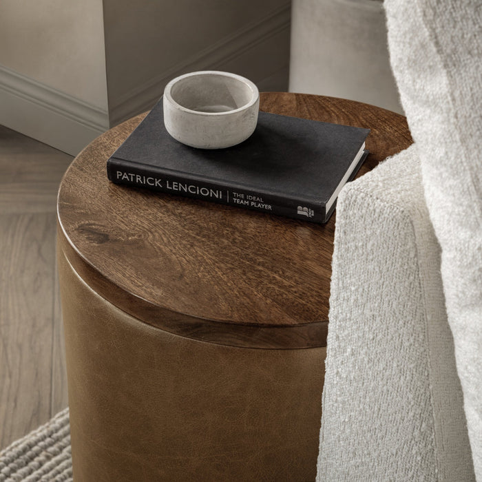 Classic Home - Andra Leather Round Accent Table - Chestnut - 51012039 - GreatFurnitureDeal