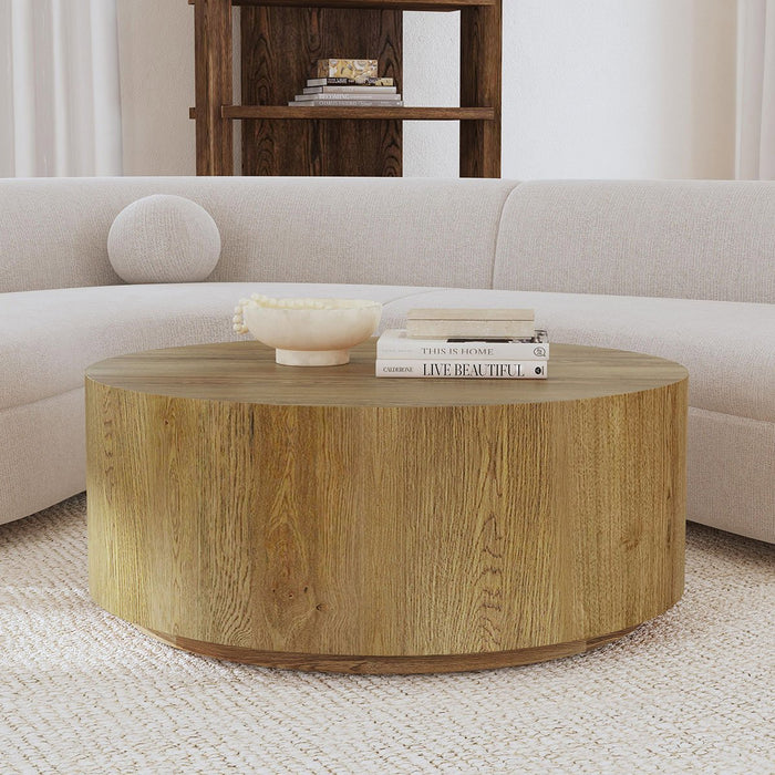 Classic Home - Layne Solid Wood Round Coffee Table with Casters - Light Brown - 51031408 - GreatFurnitureDeal