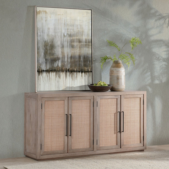 Classic Home Furniture - Jensen Cane/Wood 4Dr Cabinet Taupe - 52010901