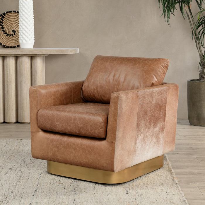 Classic Home - Lathe Leather and Hide Accent Chair in Chestnut - 53002009 - GreatFurnitureDeal