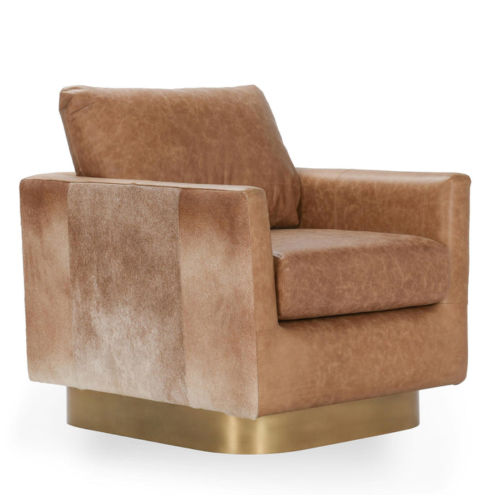 Classic Home - Lathe Leather and Hide Accent Chair in Chestnut - 53002009 - GreatFurnitureDeal