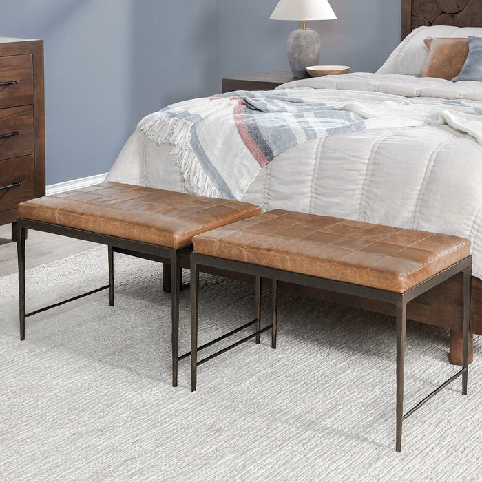 Classic Home - Malo Leather Bench - Chestnut - 53002013 - GreatFurnitureDeal