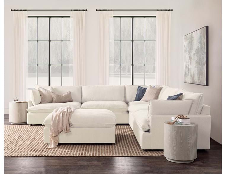 Classic Home - Caplan Upholstered 6 Piece Modular Sectional w/ Ottoman Elite in Ivory - 5308SC6EIV - GreatFurnitureDeal