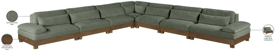 Meridian Furniture - Turin 167.75" Chenille Fabric Upholstered 7 Piece Modular Sectional - 606Green-Sec7A - GreatFurnitureDeal