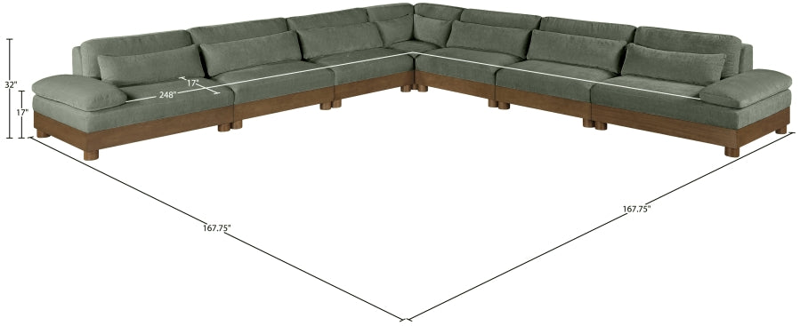 Meridian Furniture - Turin 167.75" Chenille Fabric Upholstered 7 Piece Modular Sectional - 606Green-Sec7A - GreatFurnitureDeal