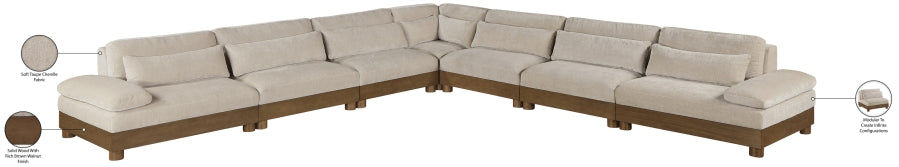 Meridian Furniture - Turin 167.75" Chenille Fabric Upholstered 7 Piece Modular Sectional - 606Taupe-Sec7A - GreatFurnitureDeal