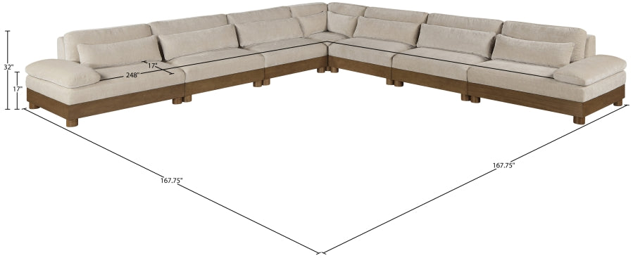 Meridian Furniture - Turin 167.75" Chenille Fabric Upholstered 7 Piece Modular Sectional - 606Taupe-Sec7A - GreatFurnitureDeal
