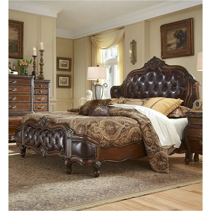 AICO Furniture - Lavelle Melange Eastern King Mansion Bed With Leather Tufted Inserts - 54017L-34 - GreatFurnitureDeal