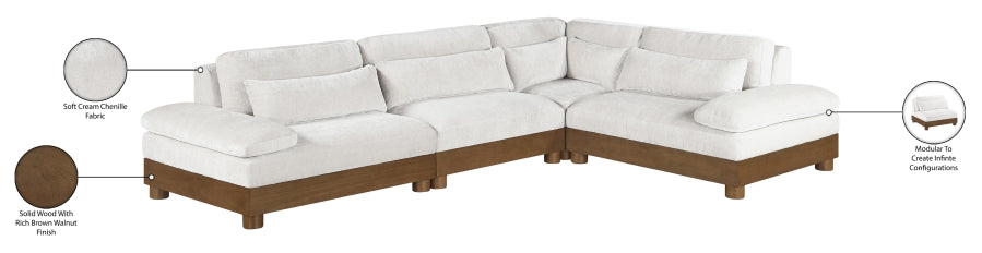 Meridian Furniture - Turin 128" Chenille Fabric Upholstered 4 Piece Modular Sectional - 606Cream-Sec4A - GreatFurnitureDeal