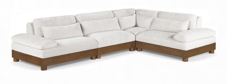 Meridian Furniture - Turin 128" Chenille Fabric Upholstered 4 Piece Modular Sectional - 606Cream-Sec4A - GreatFurnitureDeal
