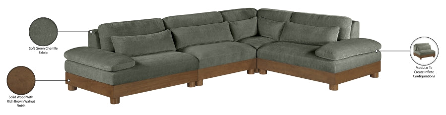 Meridian Furniture - Turin 128" Chenille Fabric Upholstered 4 Piece Modular Sectional - 606Green-Sec4A - GreatFurnitureDeal