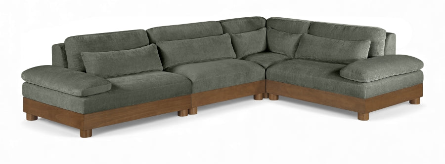 Meridian Furniture - Turin 128" Chenille Fabric Upholstered 4 Piece Modular Sectional - 606Green-Sec4A - GreatFurnitureDeal