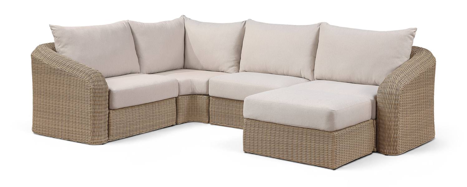 Meridian Furniture - Seacrest 123.25" Beige Olefin Water Resistant Fabric And Wicker 5pc. Outdoor Patio Sectional - 55001Beige-Sec5B - GreatFurnitureDeal