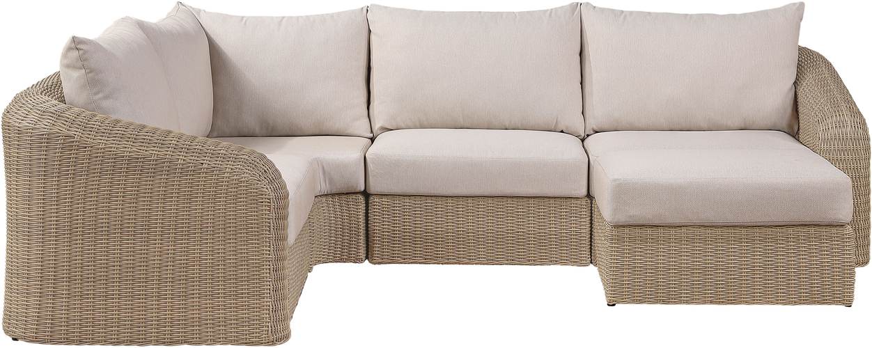 Meridian Furniture - Seacrest 123.25" Beige Olefin Water Resistant Fabric And Wicker 5pc. Outdoor Patio Sectional - 55001Beige-Sec5B - GreatFurnitureDeal