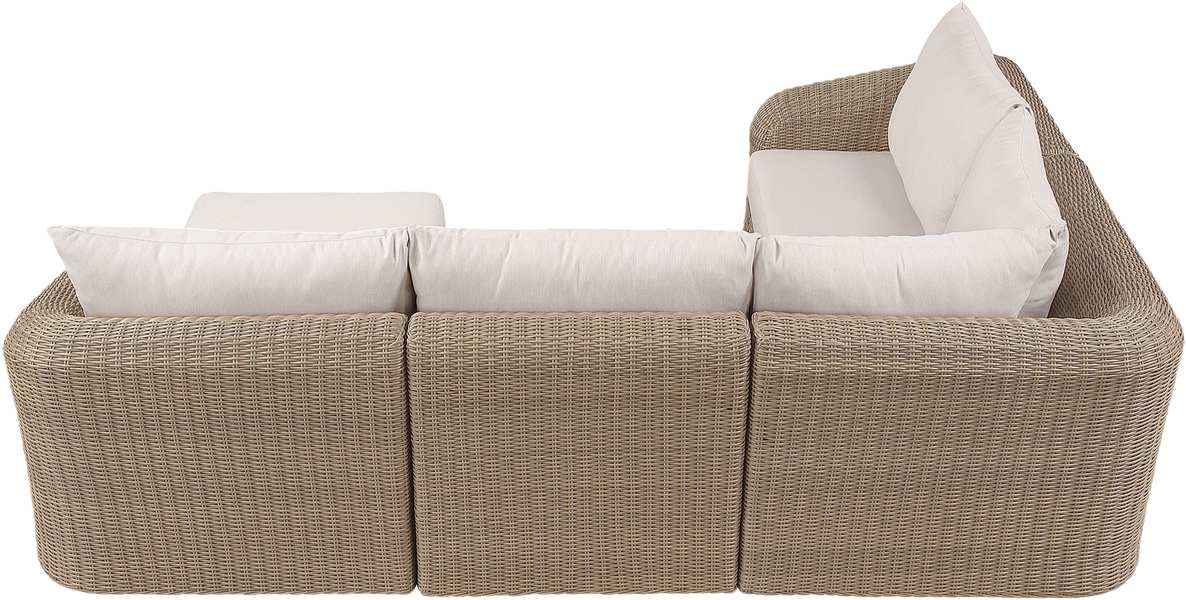 Meridian Furniture - Seacrest 123.25" Beige Olefin Water Resistant Fabric And Wicker 5pc. Outdoor Patio Sectional - 55001Beige-Sec5B - GreatFurnitureDeal