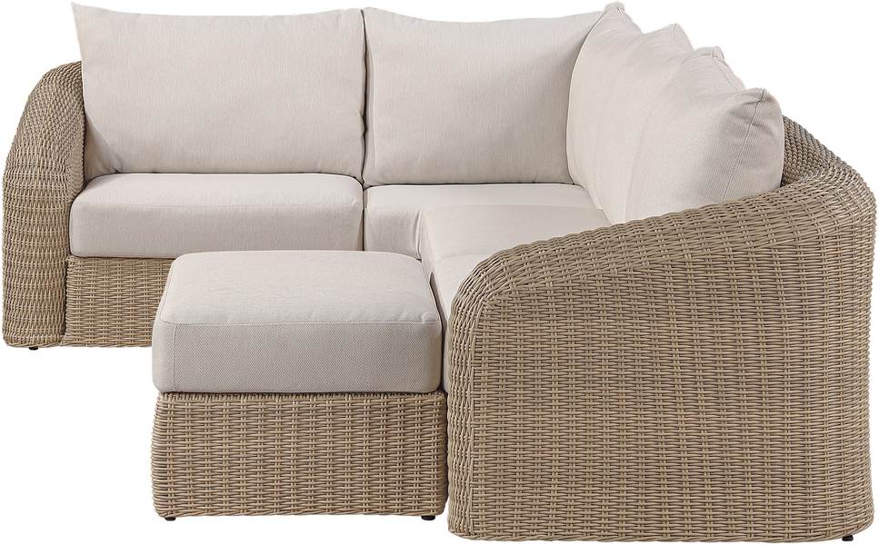 Meridian Furniture - Seacrest 123.25" Beige Olefin Water Resistant Fabric And Wicker 5pc. Outdoor Patio Sectional - 55001Beige-Sec5B - GreatFurnitureDeal