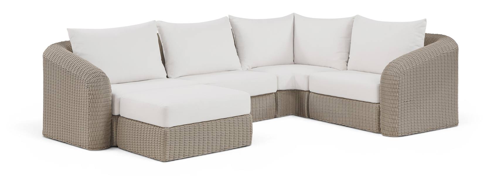 Meridian Furniture - Seacrest 123.25" Cream Olefin Water Resistant Fabric And Wicker 5pc. Outdoor Patio Sectional - 55002Cream-Sec5C - GreatFurnitureDeal
