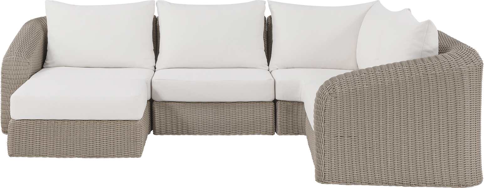 Meridian Furniture - Seacrest 123.25" Cream Olefin Water Resistant Fabric And Wicker 5pc. Outdoor Patio Sectional - 55002Cream-Sec5C - GreatFurnitureDeal