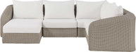 Meridian Furniture - Seacrest 123.25" Cream Olefin Water Resistant Fabric And Wicker 5pc. Outdoor Patio Sectional - 55002Cream-Sec5C - GreatFurnitureDeal