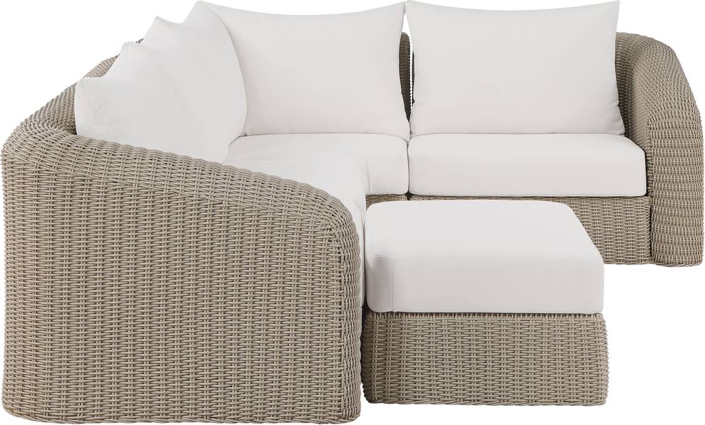 Meridian Furniture - Seacrest 123.25" Cream Olefin Water Resistant Fabric And Wicker 5pc. Outdoor Patio Sectional - 55002Cream-Sec5C - GreatFurnitureDeal