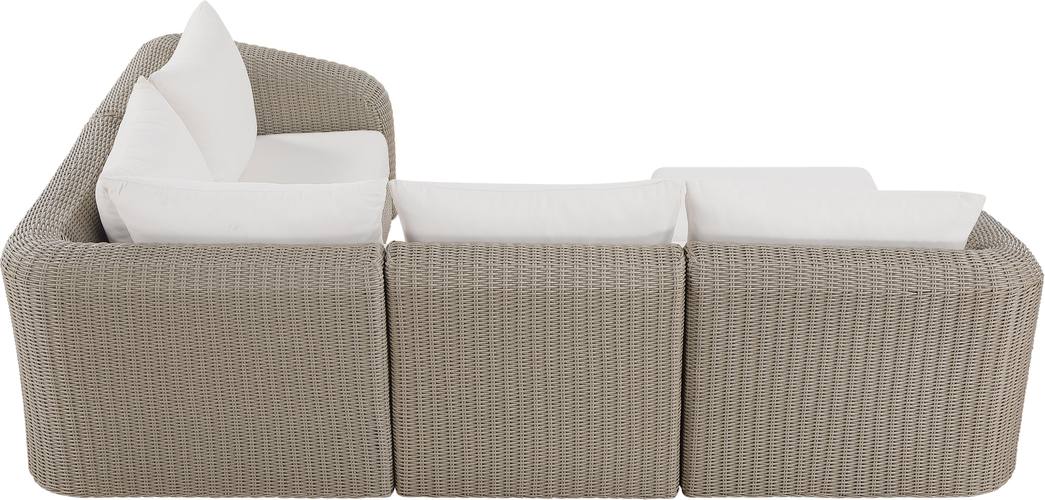 Meridian Furniture - Seacrest 123.25" Cream Olefin Water Resistant Fabric And Wicker 5pc. Outdoor Patio Sectional - 55002Cream-Sec5C - GreatFurnitureDeal