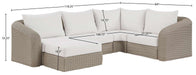 Meridian Furniture - Seacrest 123.25" Cream Olefin Water Resistant Fabric And Wicker 5pc. Outdoor Patio Sectional - 55002Cream-Sec5C - GreatFurnitureDeal