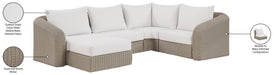 Meridian Furniture - Seacrest 123.25" Cream Olefin Water Resistant Fabric And Wicker 5pc. Outdoor Patio Sectional - 55002Cream-Sec5C - GreatFurnitureDeal
