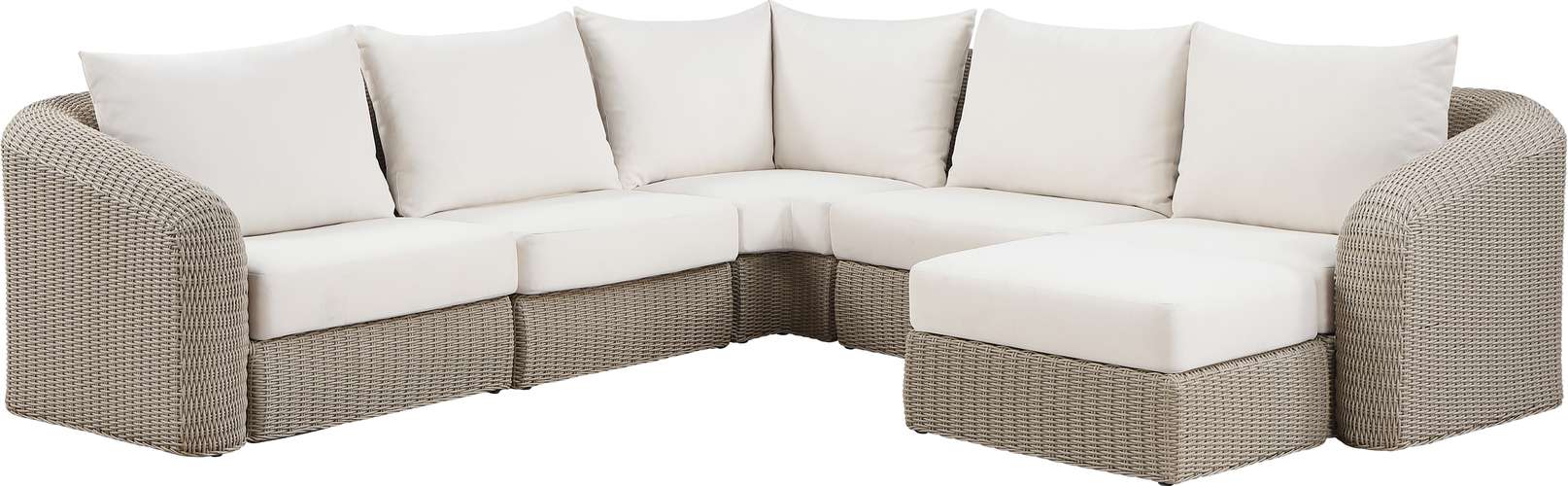 Meridian Furniture - Seacrest 123.25" Cream Olefin Water Resistant Fabric And Wicker 6pc. Outdoor Patio Sectional - 55002Cream-Sec6A - GreatFurnitureDeal