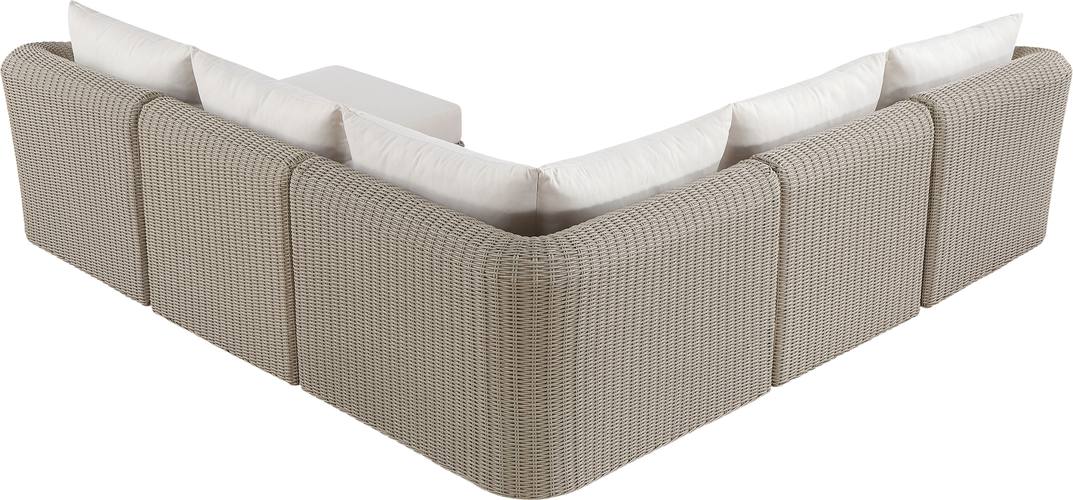 Meridian Furniture - Seacrest 123.25" Cream Olefin Water Resistant Fabric And Wicker 6pc. Outdoor Patio Sectional - 55002Cream-Sec6A - GreatFurnitureDeal