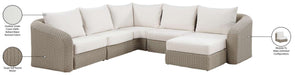 Meridian Furniture - Seacrest 123.25" Cream Olefin Water Resistant Fabric And Wicker 6pc. Outdoor Patio Sectional - 55002Cream-Sec6A - GreatFurnitureDeal