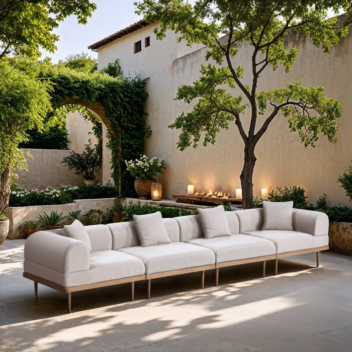 Meridian Furniture - Laguna 142" Beige Resilient Water Resistant Fabric Upholstered 4pc. Outdoor Patio Sofa - 55036Beige-S4B - GreatFurnitureDeal