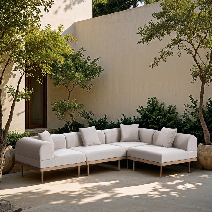 Meridian Furniture - Laguna 106.5" Beige Resilient Water Resistant Fabric Upholstered 4pc. Outdoor Patio Sectional - 55036Beige-Sec4B - GreatFurnitureDeal