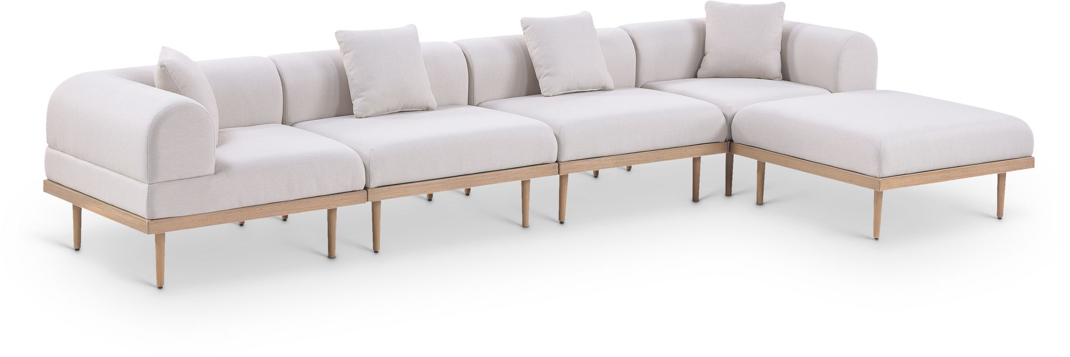 Meridian Furniture - Laguna 142" Beige Resilient Water Resistant Fabric Upholstered 5pc. Outdoor Patio Sectional - 55036Beige-Sec5A - GreatFurnitureDeal