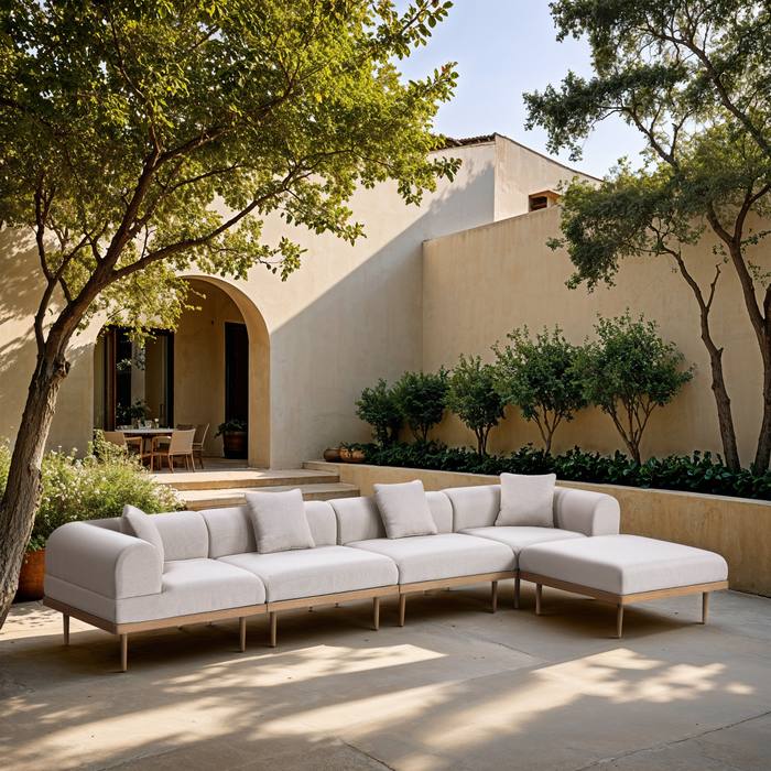 Meridian Furniture - Laguna 142" Beige Resilient Water Resistant Fabric Upholstered 5pc. Outdoor Patio Sectional - 55036Beige-Sec5A - GreatFurnitureDeal