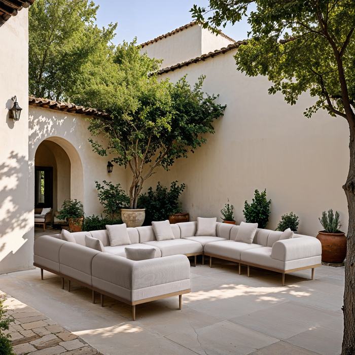 Meridian Furniture - Laguna 142" Beige Resilient Water Resistant Fabric Upholstered 8pc. Outdoor Patio Sectional - 55036Beige-Sec8A - GreatFurnitureDeal