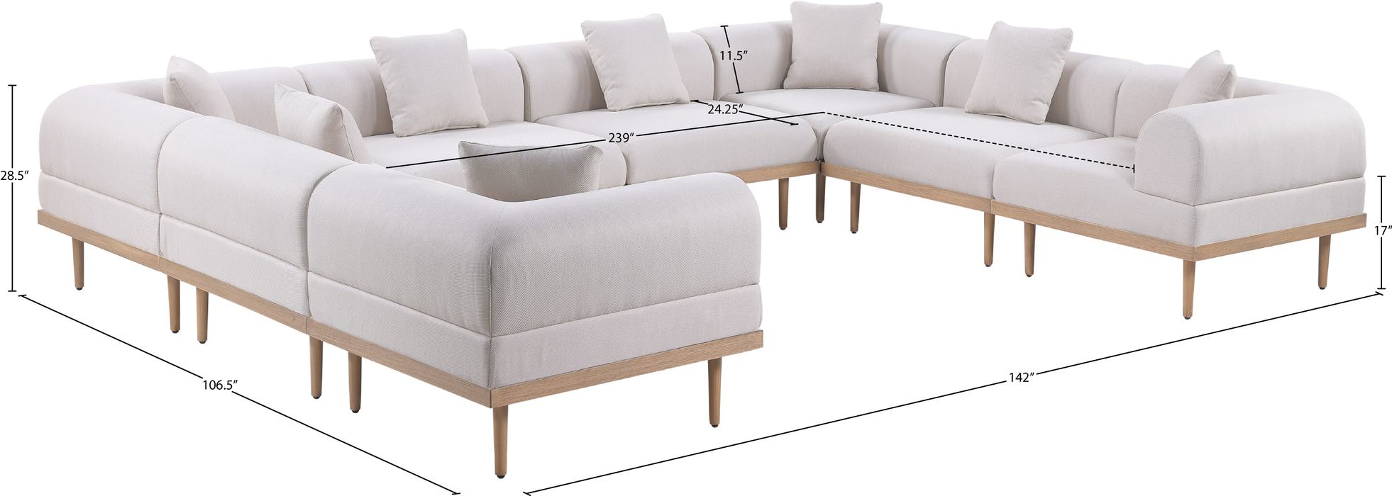 Meridian Furniture - Laguna 142" Beige Resilient Water Resistant Fabric Upholstered 8pc. Outdoor Patio Sectional - 55036Beige-Sec8A - GreatFurnitureDeal