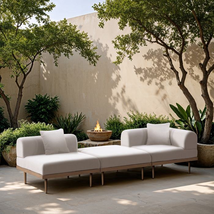 Meridian Furniture - Laguna 106.5" Cream Resilient Water Resistant Fabric Upholstered 3pc. Outdoor Patio Sofa - 55036Cream-S3D - GreatFurnitureDeal