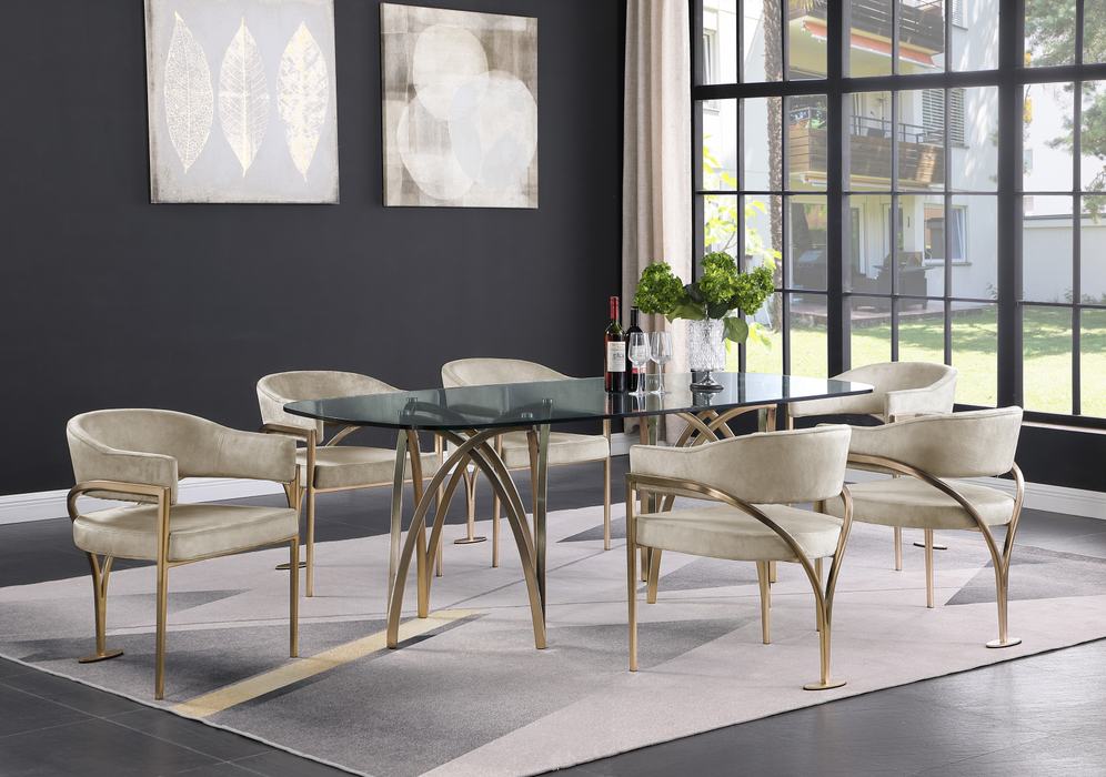 Meridian Furniture - Madelyn 90.5" Gold Glass Top And Metal Base Dining Table - 553-T - GreatFurnitureDeal