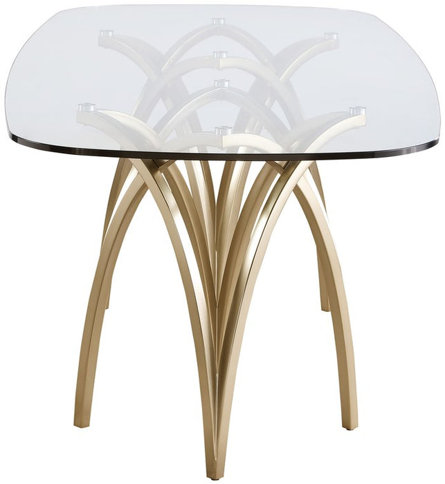 Meridian Furniture - Madelyn 90.5" Gold Glass Top And Metal Base Dining Table - 553-T - GreatFurnitureDeal