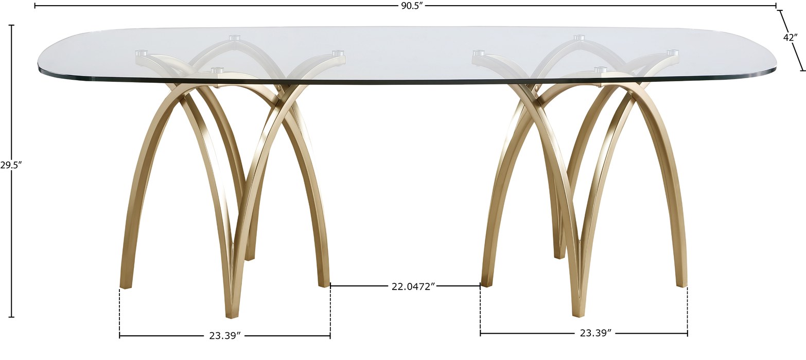 Meridian Furniture - Madelyn 90.5" Gold Glass Top And Metal Base Dining Table - 553-T - GreatFurnitureDeal