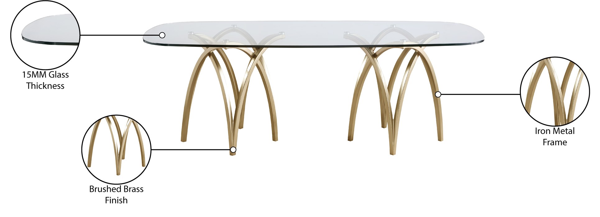 Meridian Furniture - Madelyn 90.5" Gold Glass Top And Metal Base Dining Table - 553-T - GreatFurnitureDeal