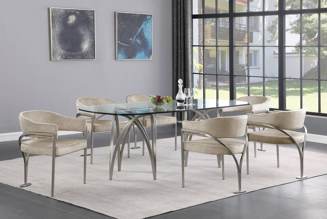 Meridian Furniture - Madelyn 90.5" Silver Glass Top And Metal Base Dining Table - 554-T - GreatFurnitureDeal