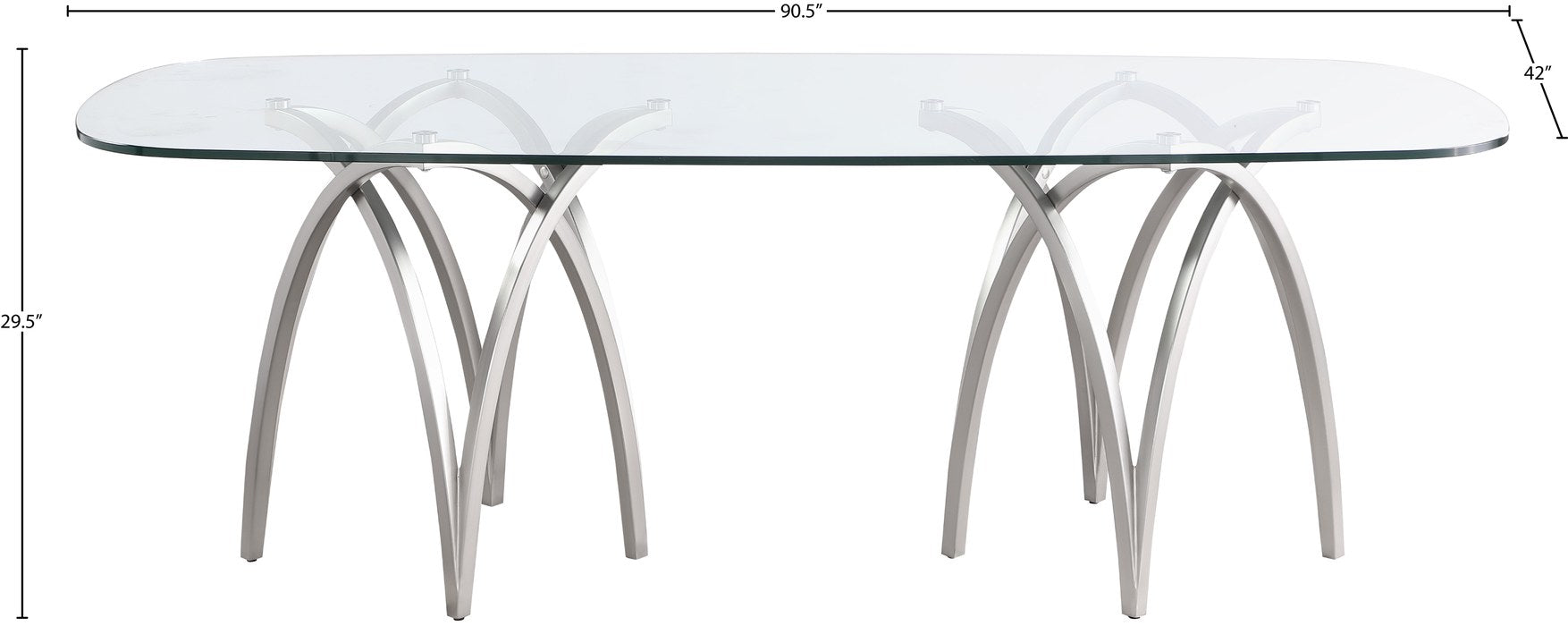 Meridian Furniture - Madelyn 90.5" Silver Glass Top And Metal Base Dining Table - 554-T - GreatFurnitureDeal