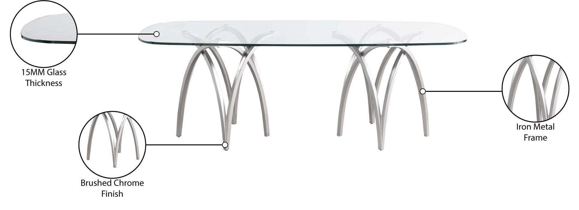 Meridian Furniture - Madelyn 90.5" Silver Glass Top And Metal Base Dining Table - 554-T - GreatFurnitureDeal