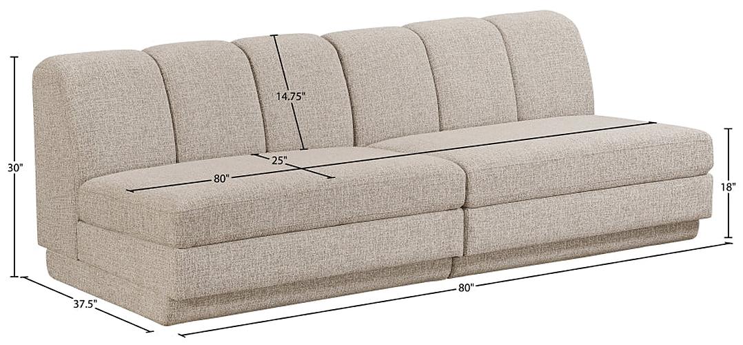 Meridian Furniture - Modari 80" Fabric Upholstered 2 Piece Armless Modular Sofa - 143Beige-S2B - GreatFurnitureDeal