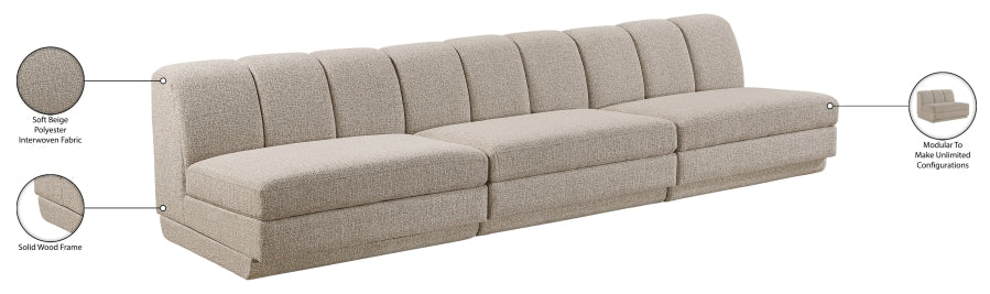 Meridian Furniture - Modari 120" Fabric Upholstered 3 Piece Armless Modular Sofa - 143Beige-S3B - GreatFurnitureDeal