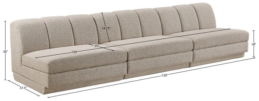 Meridian Furniture - Modari 120" Fabric Upholstered 3 Piece Armless Modular Sofa - 143Beige-S3B - GreatFurnitureDeal