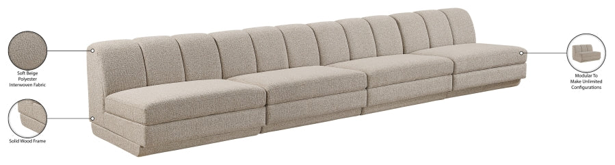 Meridian Furniture - Modari 160" Fabric Upholstered 4 Piece Armless Modular Sofa - 143Beige-S4B - GreatFurnitureDeal